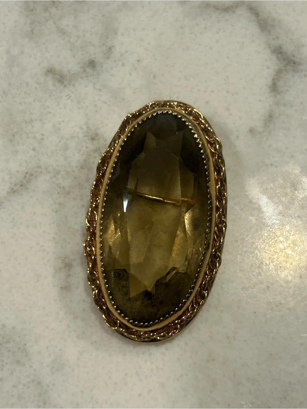 Vintage-Style Gold-Tone Smoky Brown Oval Cocktail Pin